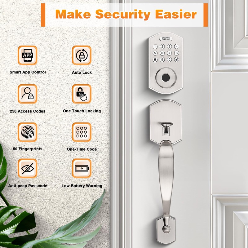 Probrico Smart Keyless Entry Door Lock Deadbolt,Front Door Handleset with