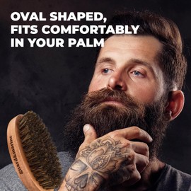 GUARD&MARINE Beard and Mustache Brush: Compact Boar Bristle Grooming Tool with Wooden Handle for Facial Hair (brown)