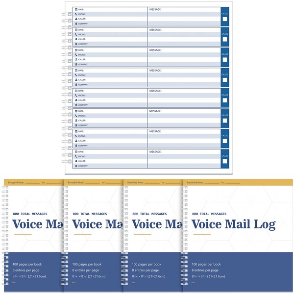 Phone Message Log Book Voice Mail 8.25 x 7.5 Inches