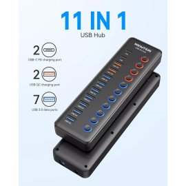 WENTER Powered USB 3.0 Hub, Wenter 48W 11-Port USB Hub Splitter (7 Faster Data Trans...