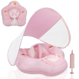 Loowarts Baby Float with Canopy,Infant Pool Float with Safety Seat,Baby Swimming Float & Swim Float & Water Float UPF50+ UV Protection for Toddler from 3 to 36 Months.(S:3-12 Month/L:6-36 Month)