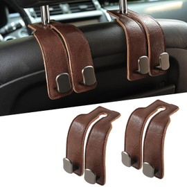 KINIVA Car Seat Headrest Storage Hooks, Set of 2, Suede PU Leather, Double Hooks (06-Coffee)