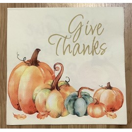 TWO Give Thanks Pumpkins Paper Napkins Decoupage Thanksgiving Autumn Fall Leaves