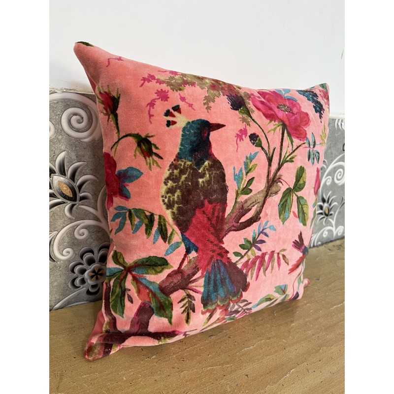 Alia Enterprises Velvet Floral Bird Print Throw Pillow Sofa Cushion