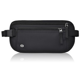 UIHRLM Money Belt, Ultra-Slim Hidden RFID Blocking Travel Money Belt, Anti-Theft Adjustable Waterproof Bumbag Waist Wallet Secure Pouch for Cash Phone Cards Passport for Men Women (Black)