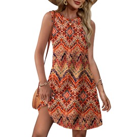 Summer Dresses for Women 2025 Crew Neck Sundresses for Women Casual Spring Dresses Floral Boho Dress Womens Beach Vacation Clothes Outfits Beach Fashion Plus Size Sun Dress XL