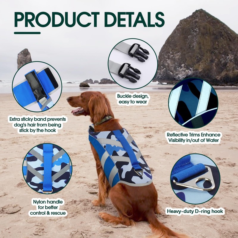 Kuoser Dog Life Jacket with Reflective Stripes - Adjustable High