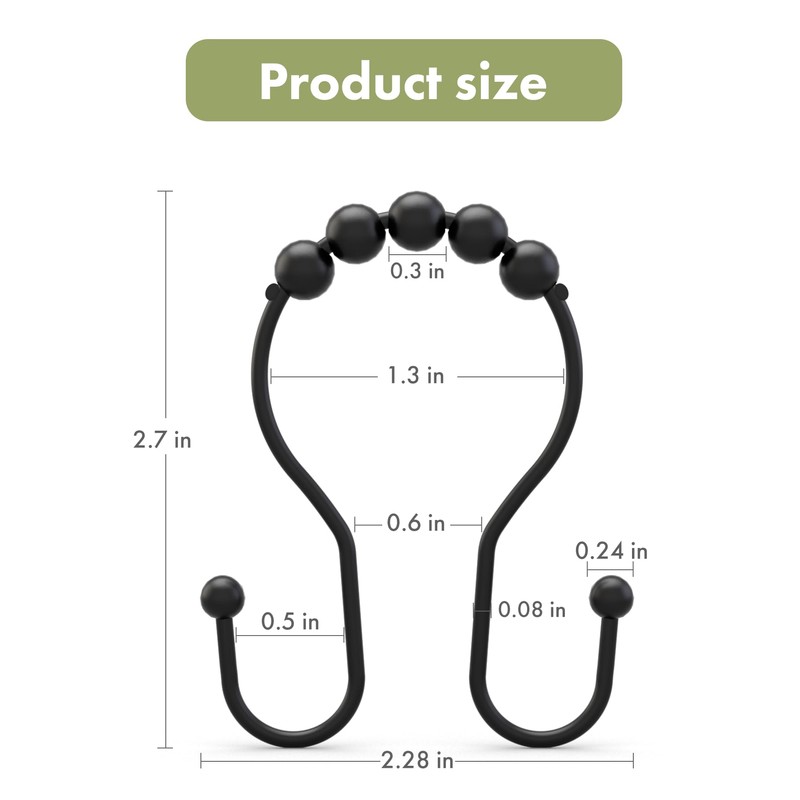 AmazerBath 12Pcs Black Metal Double Shower Hooks, Shower Curtain Rings,