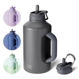 BOTTLE BOTTLE Insulated Water Bottle 64 oz with Straw and Dual-use Lid Stainless Steel Water Bottle for Men with Handle Vacuum Insulated Beer Growler for Workout Sports Soccer gray