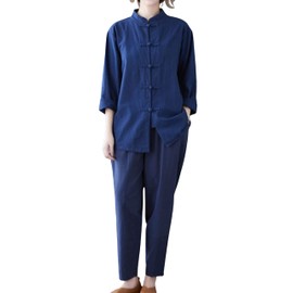 Moonetto Womens Chinese Traditional Tai Chi Uniforms Kung Fu Clothing Martial Arts Suit Cotton Wing Chun Tang Clothes(0243-Blue-M)