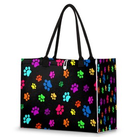 Colorful Animal Dog Cat Paw Tote Bag For Women Travel Bag Reusable Grocery Bag Utility Tote For Work Shopping Pool Beach Bag for Gift Outdoor