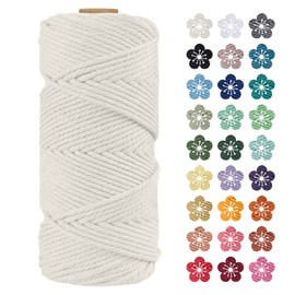 LEREATI Macrame Cord 4mm x 100m, Thick Macrame Rope Natural Cotton Rope Craft String, 4 Strand Twisted Cotton Cord Yarn for DIY Plant Hanger, Wall Hanging, Christmas Decoration (Natural)