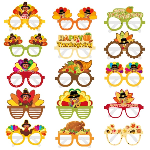 FANCY LAND 15PCS Thanksgiving Eyeglasses Turkey Eyewear Frame Thanksgiving Party Favors Photo Booth Props for Kids Adults Thanksgiving Decorations
