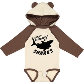 inktastic Easily Distracted By Sharks Long Sleeve Creeper 6 Months Natural & Brown W Ears 4554d