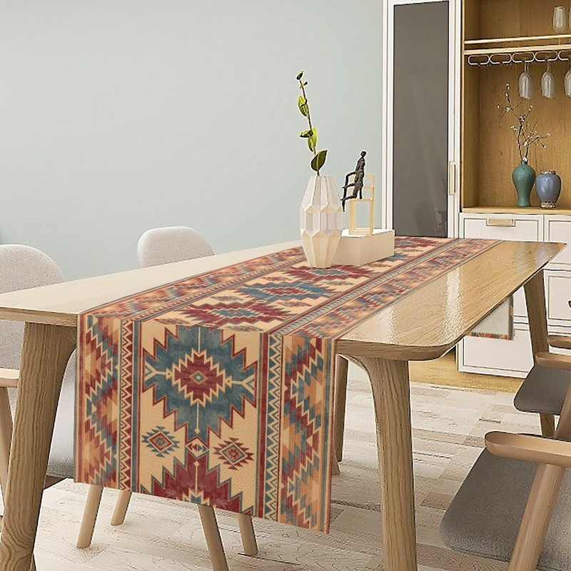 Aztec Table Runner Native American Tribal India Geometric Ethnic Texture