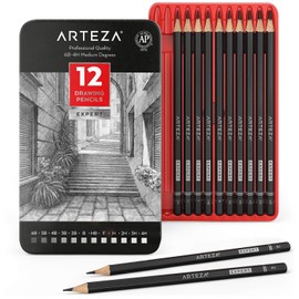 Arteza Professional Drawing Sketch Pencils Set of 12, Medium (6B - 4H), Art Supplies for Drawing Art, Sketching, Shading, Artist Pencils for Beginners & Pro Artists