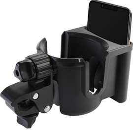 Universal Stroller Cup Holder with Phone Holder, 360°Rotatable Bottle Holder with Strong Clip, Accessories for Stroller, Bike, Wheelchair, Walker, Scooter