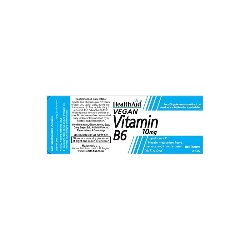 HealthAid Vitamin B6 (Pyridoxine HCl) 10mg - 100 Tablets
