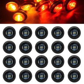 FXC 3/4" Round LED Side Marker Clearance Lights Front Rear Marker Indicators Tail Light Waterproof for Trailer Truck Car Bus Van Pickup RV ATV(10pcs Smoked Red & 10pcs Smoked Amber)