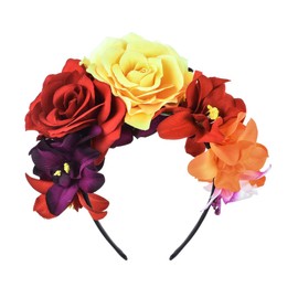 DreamLily Day of The Dead Headband Costume Rose Flower Crown Mexican Headpiece BC40 (Mexican Festival Crown Yellow Red)