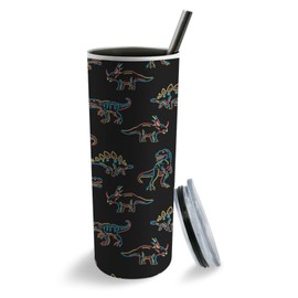 LOTBTRII Dinosaur Stainless Steel Insulated Tumbler with Lid - 20oz Soft Dino Dinosaur Travel Mug, Reusable Metal Straw & Brush, Double-Wall Vacuum Bottle Cup for Hot and Cold Drinks,Gifts