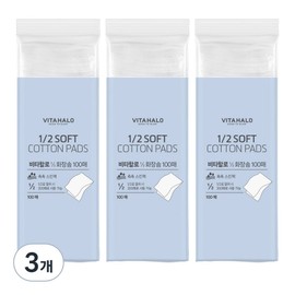 Vitahalo 12 Soft Cotton Pads, 100 Sheets, 3 Pieces / 비타할로 12 폭신 화장솜, 100매입, 3개