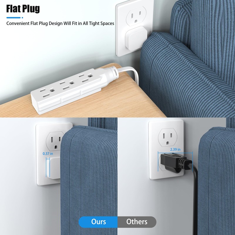 1 FT Short Power Extension Cord, HITRENDS 3 Outlet Extension