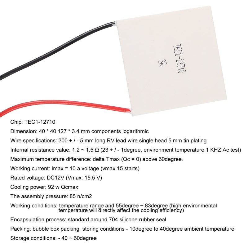 UMLIFE 6pcs TEC1-12710 12V 10A 92W 40MMX40MM Heatsink Thermoelectric Cooler