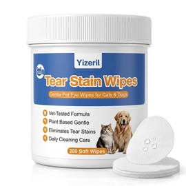 yizeril Dog Eye Wipes - 200 Count Pet Tear Stain Wipes for Dogs and Cats, Soft Round Pads for Daily Eye Cleaning Discharge Crust Debris