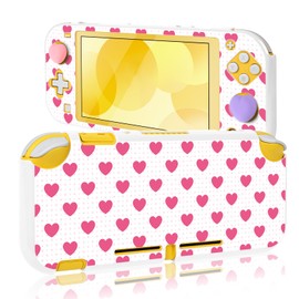 DLseego Protective Case Controller for Switch Lite Console 2019, Anti-Slip Shock-Absorption Protective Hard PC Case with 2 PCS Thumb Grips Caps for Joycon Controllers Lovely Love - White Pink