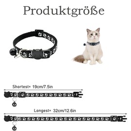 Pack of 2 Cat Collars with Safety Clasp and Bell, Cute Kitten Pattern, Adjustable Cat Collars (Black)