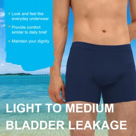 IRISMORII Incontinence Underwear for Men Washable Urinary Leak Proof Absorbent Boxer Brief Male Bladder Leakage Protection 3 Pack (Black 2 Dark Blue L)