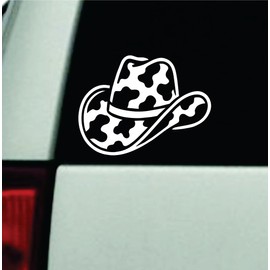 Cowboy Hat Cow Pattern Car Decal Bumper Sticker Vinyl Truck Automobile Window Windshield JDM Decor Quote Girls Men Funny Cute Meme Trendy Country USA America Cowgirl