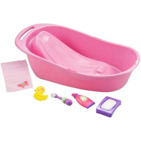 JC Toys 7-Piece Pink Baby Doll Bath Gift Set Fits Most Dolls up to 16” Dolls - Ages 2+ - Designed by Berenguer Boutique Baby Doll (81400)