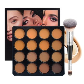Joyeee Concealer Contouring Palette, 16 Colors Medium to Dark Color Corrector Combination Cosmetics Powder Palette with Brush, Cover Dark Circles, Bruises, Age Spots, Blemish, Vegan & Cruelty Free