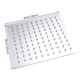 Elbe® Rain Shower Head, 20 x 20 cm Square Shower Head Made of 304 Stainless Steel, Ultra Flat Shower Head with Anti-Limescale Nozzles, Easy to Clean