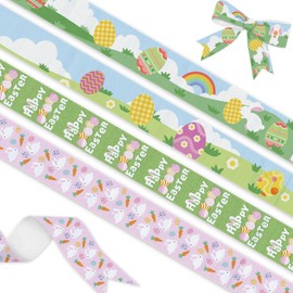 YKW Easter Ribbon Set, 4 Pack (1 Inch x 3 Yards Each) Easter Bunny Egg Carrot Grosgrain Ribbons, for Gift Wrapping, Baskets & Crafts Decoration