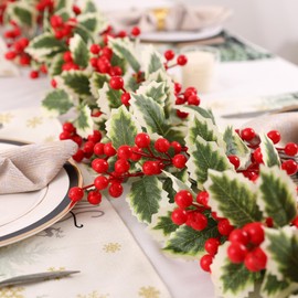 SHACOS 2Pcs/11.5 Ft Red Berry Garland Christmas Garland Artificial Holly Berry Garland Christmas Berry Garland Hanging Red Berry Garland for Fireplace Winter Holiday Door Indoor Outdoor Decoration