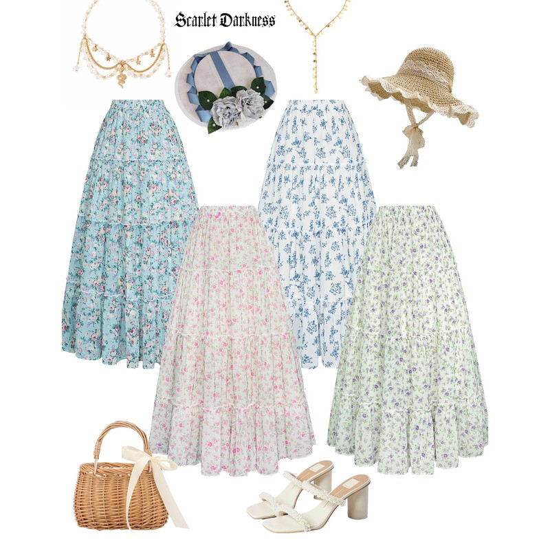 Scarlet Darkness Maxi Skirt for Women 2025 Summer Floral Skirt