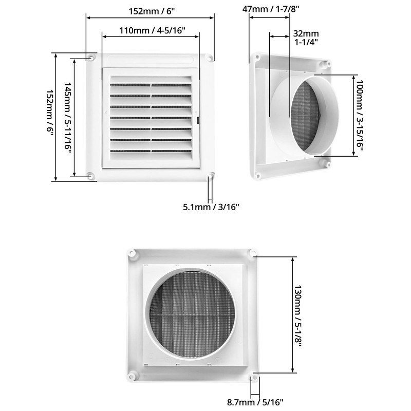 QWORK Air Vent ABS Louver Grille Cover, 2 Pack 4"
