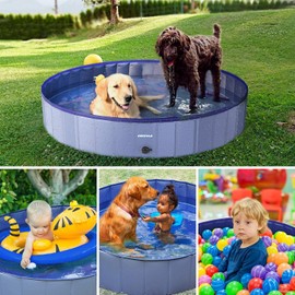 Funyole Foldable Dog Pool with Pool Cover, 48” Portable Dog Pet Pool Bathing Tub Kiddie Pool, Indoor & Outdoor Leakproof Swimming Pool for Dogs Cats & Kids