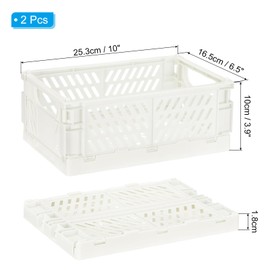 PATIKIL Collapsible Basket, 2 Pcs 10 x 6.5 x 3.9 Inch Stackable Storage Crates Foldable Plastic Baskets Desk Organizing Container for Home Kitchen Office, White