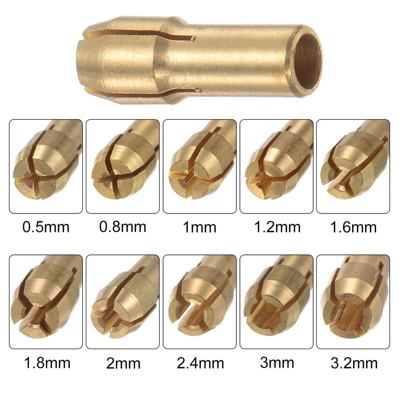 sourcing map 10pcs Brass Collet 0.5-3.2mm Brass Drill Chucks Mini