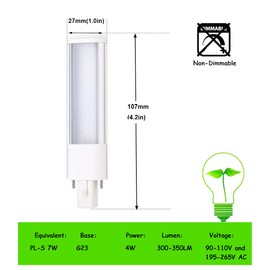 E-Simpo L135mm/5.3" 2-Pack 4W G23 Bulb 2-Pin Plug-in Horizontal Retrofit Lamp CFL PLS-7W Replacement 110V 220V 180° View Angle Recessed Down Bulb (Warm White 3000-3500K)