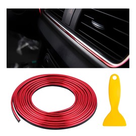 DXNQ Car Interior Trim Strips, 32.8ft Self Adhesive Electroplated PVC Insert Molding Trim, DIY Moulding Trim Strip Line for Car Air Vent Door Dashboard Decorations, Red