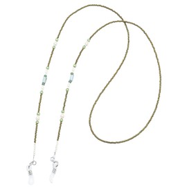 meigan 9401-02 Fashionable Women's Glasses Chain, Silver, Pearlized Beads, Lightweight, Made in Japan, Khaki