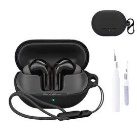 NOUKAJU for SoundPEATS Air5 Pro Case Cover, Earphone Protective Cover(with Carabiner + Lanyard + Cleaning Pen) Drop-Proof,Shock-Proof,Dust-Proof,Case for SoundPEATS Air 5 Pro(Black)