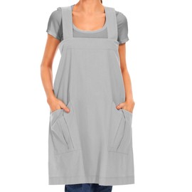 Women's Cotton Cross Back Apron Casual Pinafore Dress with Big Pockets Loose Square Apron for Baking Cooking Gardening
