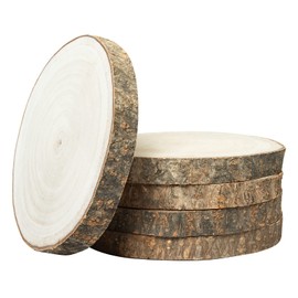 OBTANIM 5 Pcs Natural Wood Slices 6-7 Inch Large Unfinished Round Wooden Circles with Tree Bark for Table Centerpieces DIY Painting Crafts Wedding Christmas Ornaments