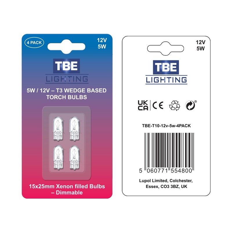 TBE LIGHTING Replacement 12 Volt, 5w T3 1/4 Wedge Base